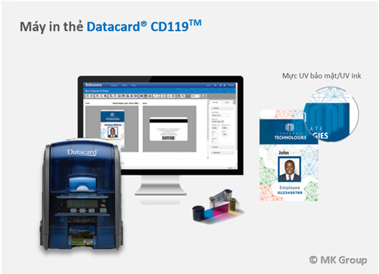 Máy in thẻ nhựa ID Datacard® CD119 với UV bảo mật - Máy in thẻ nhựa, máy dập nổi, đầu đọc thẻ nhựa