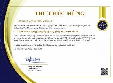 MK Group và MK Smart được lựa chọn vào TOP 10 CNTT 2022 - Máy in thẻ nhựa, máy dập nổi, đầu đọc thẻ nhựa
